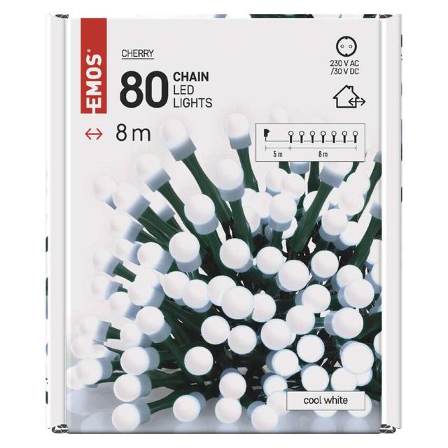 Lampki choinkowe kulki 80 LED 8m zimna biel IP44 timer D5AC02 EMOS