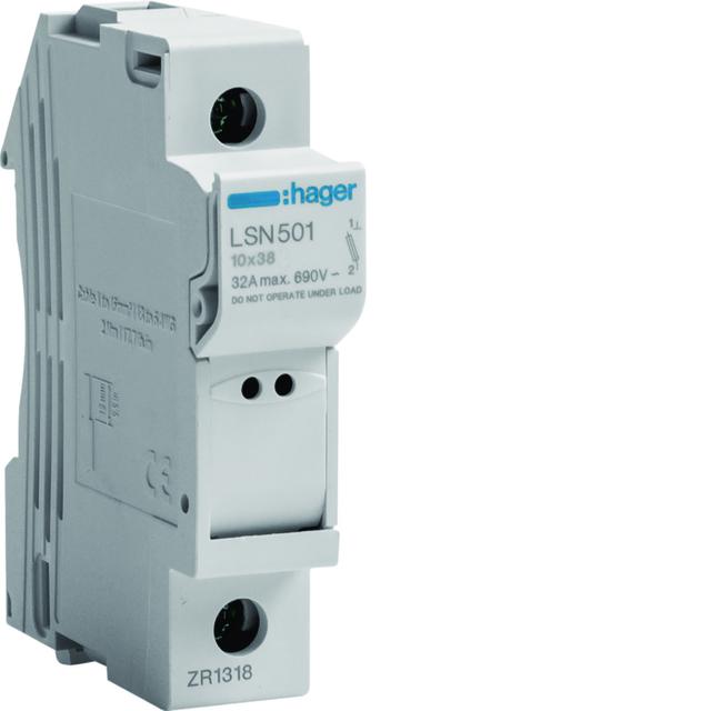 Rozłącznik bezpiecznikowy cylindryczny 1P 32A 10x38mm L38 LSN501 HAGER
