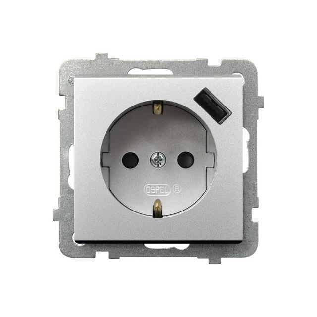 SONATA Gniazdo pojedyncze z uziemieniem schuko z przesłonami torów prądowych, z ładowarką USB - kolo