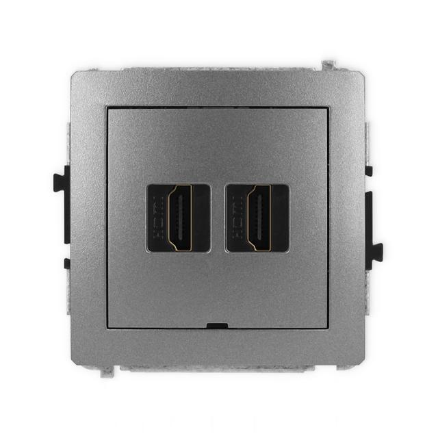 DECO Mechanizm gniazda podwójnego HDMI 2.0, bez pola opisowego grafitowy