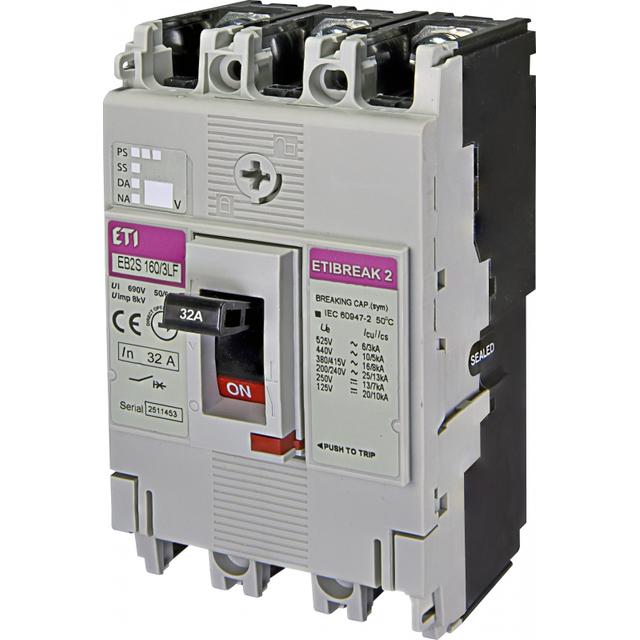 Wyłącznik mocy 3P 16kA wyzw. TM (bez regulacji) EB2S 160/3LF 32A 3P 004671804 ETI