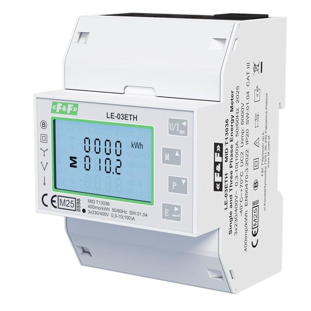 Trójfazowy licznik pomiar bezpośredni 100A komunikacja Modbus TCP MID LE-03ETH F&F