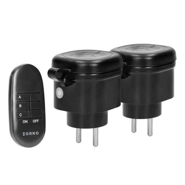 Zestaw bezprzewodowych mini gniazd sterowanych pilotem 2+1 IP44 ORNO