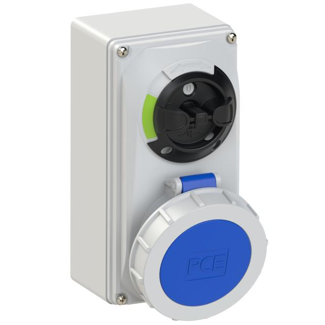 GNIAZDO Z WYŁĄCZNIKIEM 0-1 MAŁE BLOKADA MECHANICZNA 32A 230V 2P+Z IP67 61232-6 PCE