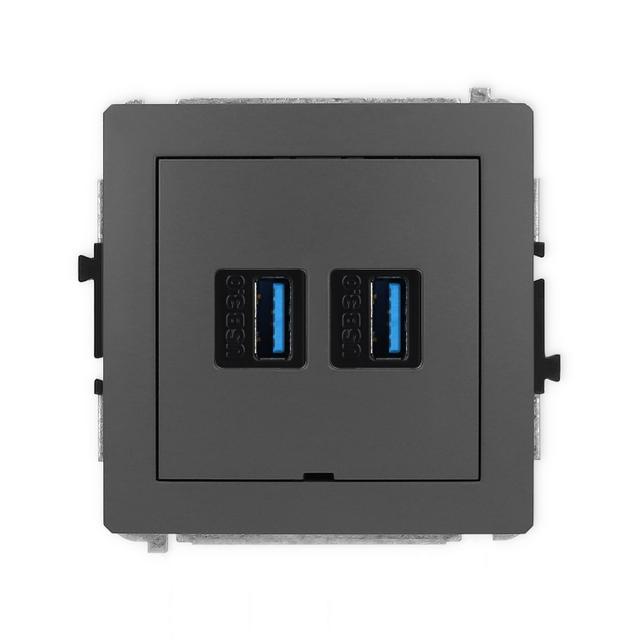 DECO Mechanizm gniazda podwójnego 2xUSB A-A 3.0, bez pola opisowego grafitowy mat