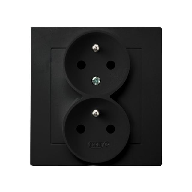 AS Gniazdo podwójne z uziemieniem z funkcją niezamienności faz, kompletne z ramką - kolor czarny met