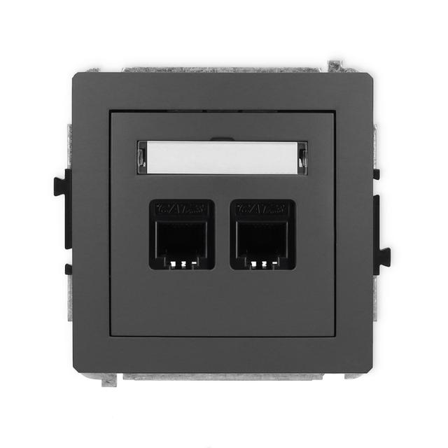 DECO Mechanizm gniazda telefonicznego podwójnego 2xRJ11, 4-stykowy, beznarzędziowe grafitowy mat
