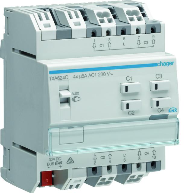 KNX e/s Sterowniki żaluzjowe/roletowe 4-krotny 230V AC TXA624C HAGER