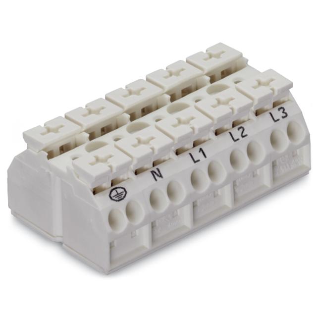 Blok zasilający 5‑torowy biały nadruk PE‑N‑L1‑L2‑L3 862‑1605/999‑950 /200szt./ WAGO