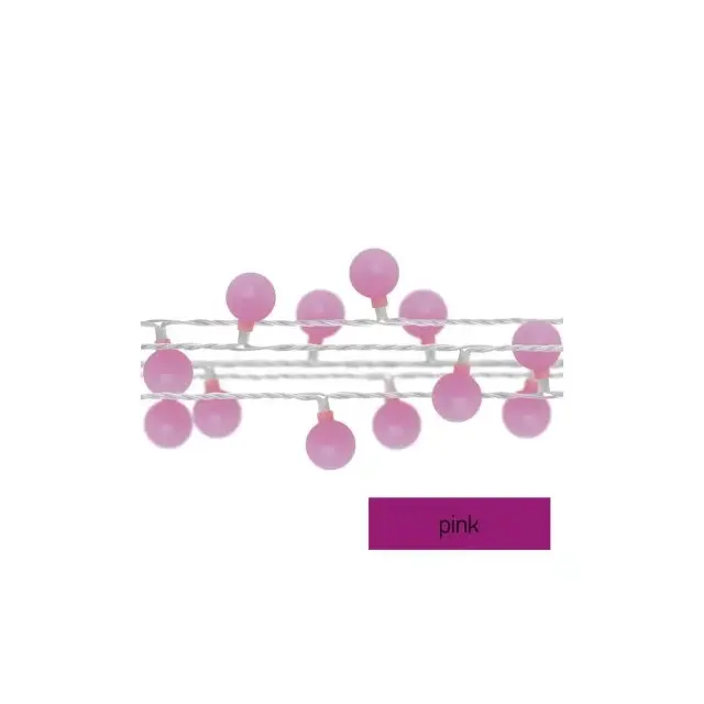 Dekoracje - 40 LED big cherry 4m IP44 róż, biały przewód, IP44, timer