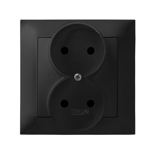 IMPRESJA Gniazdo podwójne kompletne z ramką - kolor czarny metalik