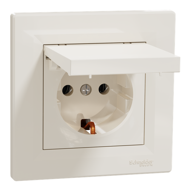 Asfora, gniazdo pojedyncze 2P+PE, z klapką, krem