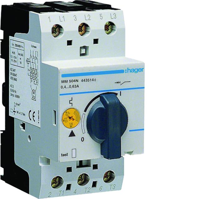 Wyłącznik silnikowy 3P 0,18kW 0,4-0,63A POLO MM504N HAGER
