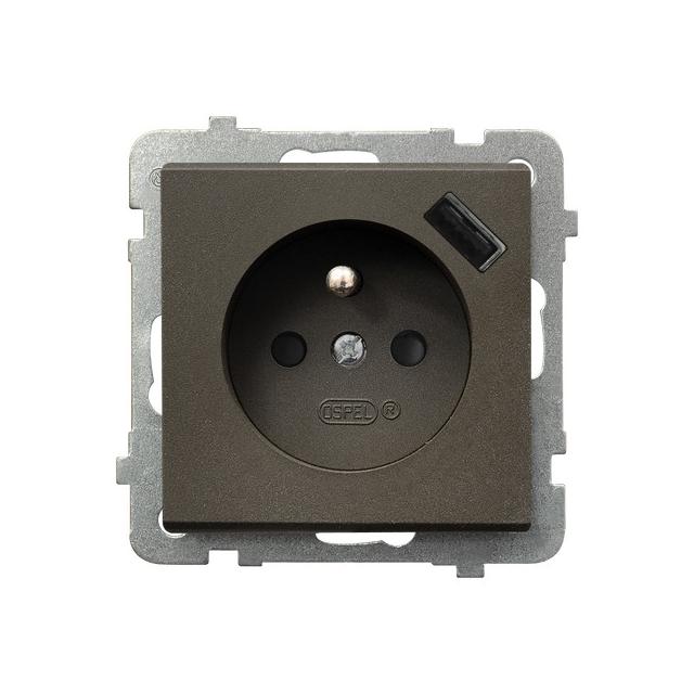 Gniazdo pojedyncze z uziemieniem z ładowarką A+C SONATA CZEKOLADOWY