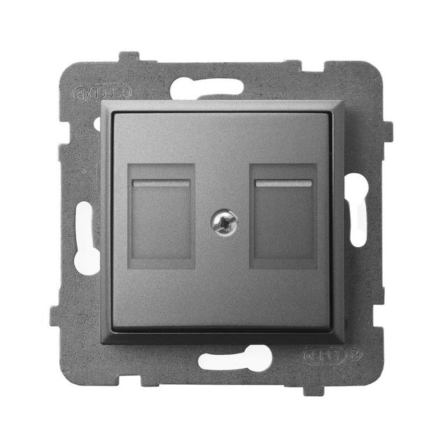 ARIA Obudowa gniazda podwójnego z przesłoną typu Keystone prosta - kolor szary mat