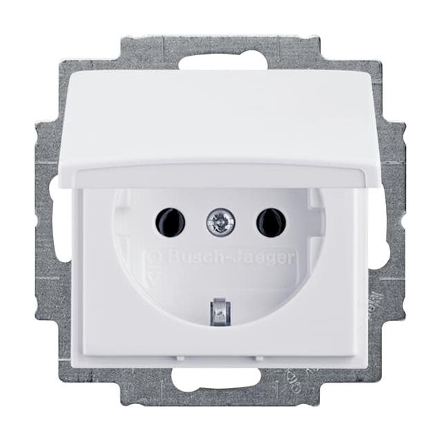 BASIC55 Gniazdo SCHUKO z klapką Blokada klapki w pozycji otwartej biały alpejski