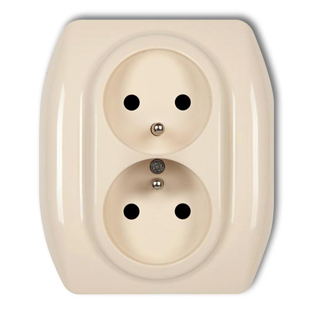 TREND Gniazdo podwójne z uziemieniem 2x(2P+Z) (przesłony torów prądowych) beżowy