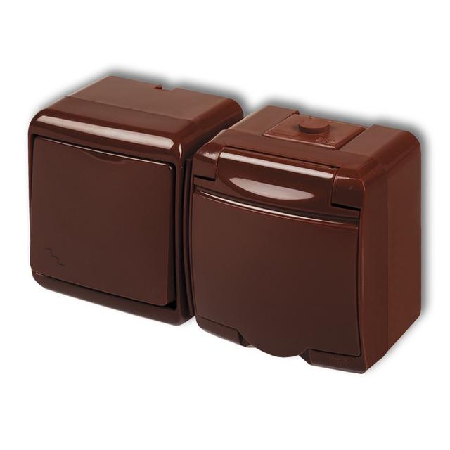 JUNIOR Łącznik schodowy z gniazdem pojedynczym z uziemieniem 2P+Z (klapka brązowa; bez przesłon) 4WG