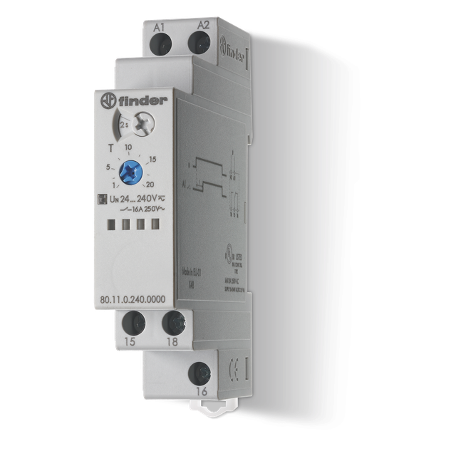 Przekaźnik czasowy modułowy serii 80: 1P 16A 24…240V AC/DC 80.11.0.240.0000 /5szt./ FINDER