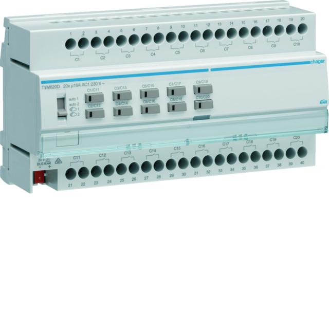 KNX system Sterownik załączający/żaluzjowy 20-/10-krotny 16A C-load 10 mod. TYM620D HAGER