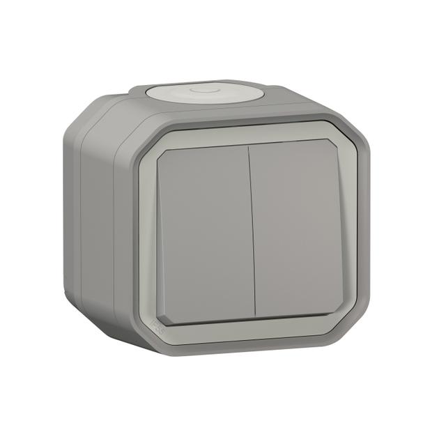 PLEXO Łącznik podwójny/przycisk zwierny podwójny natynkowy szary IP55 069715L LEGRAND