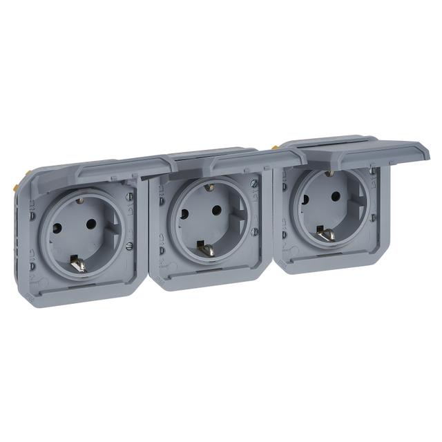 NOWE PLEXO - GNIAZDO SCHUKO 3X2P+Z POZIOME MECHANIZM 16A-250V SZARE 069578L LEGRAND