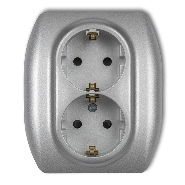 TREND Gniazdo podwójne z uziemieniem SCHUKO 2x(2P+Z) (przesłony torów prądowych) srebrny metalik
