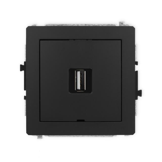 DECO Mechanizm gniazda pojedynczego USB A-A 2.0, bez pola opisowego czarny mat