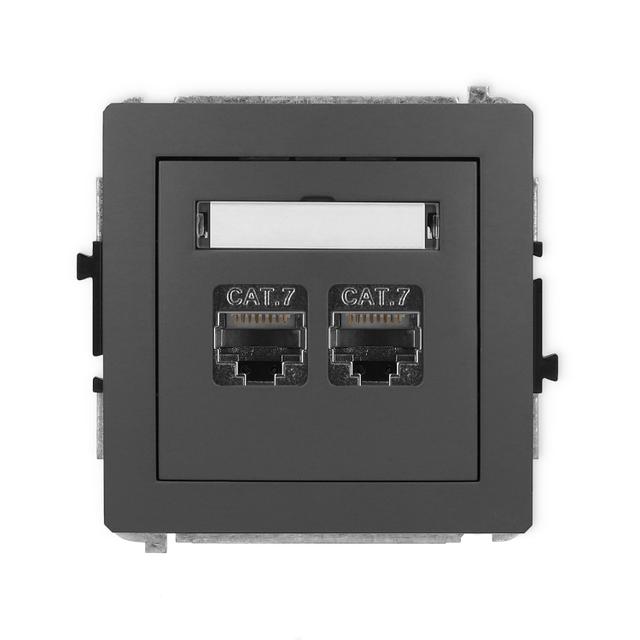 DECO Mechanizm gniazda komputerowego podwójnego 2xRJ45, kat. 7, ekranowany, 8-stykowy grafitowy mat