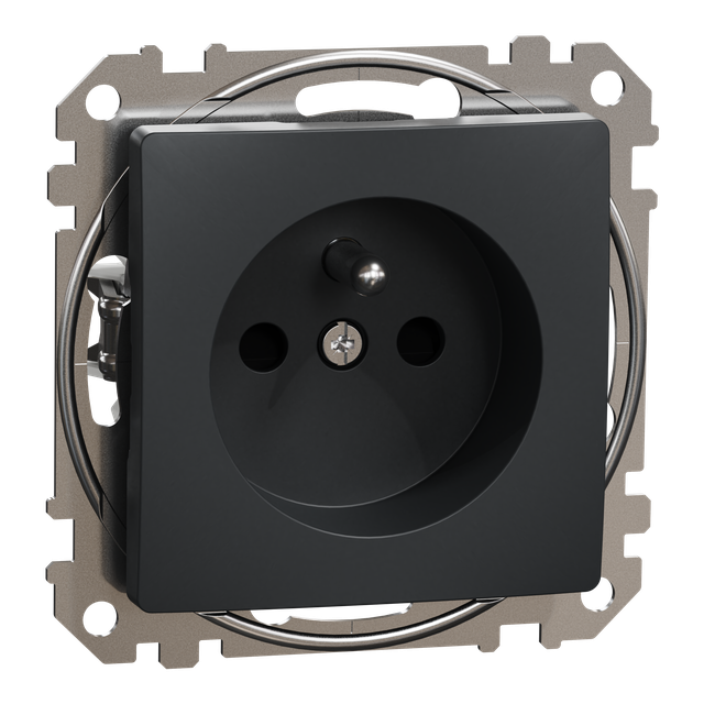 Sedna Design & Elements, gniazdo 2P+PE z przesłonami (zaciski bezgwintowe), czarny antracyt