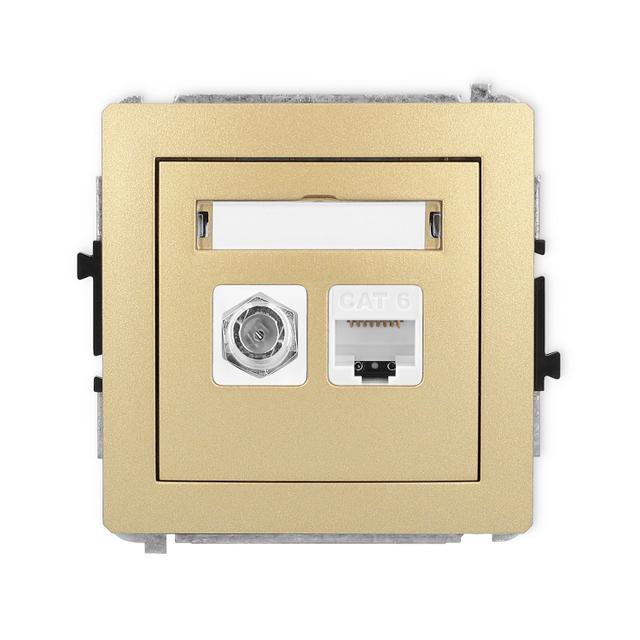 DECO Mechanizm gniazda antenowego poj. typu F (SAT) + gniazda komp. poj. 1xRJ45, kat. 6, 8-stykowy z