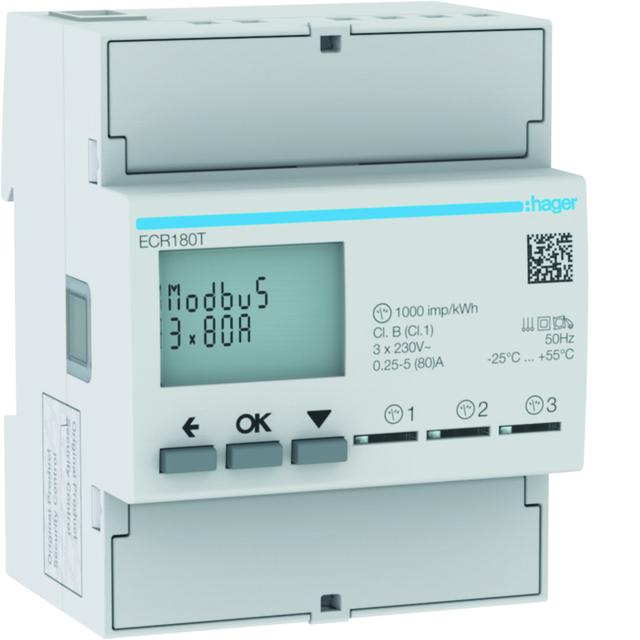 agardio.measure Licznik energii elektrycznej 1-fazowy, 3x80A 4M, Modbus ECR180T HAGER