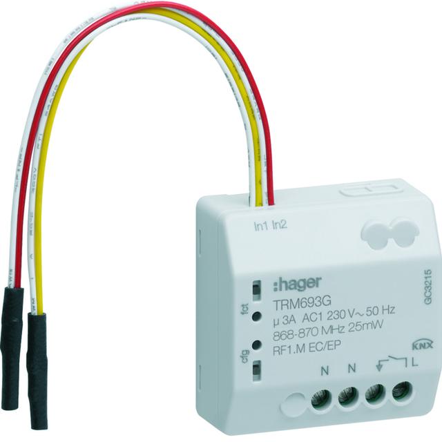 KNX q/e/s Wyjście załączające przekaźnikowe pojedyncza + wejście bezpotencjałowe 2-kr TRM693G HAGER