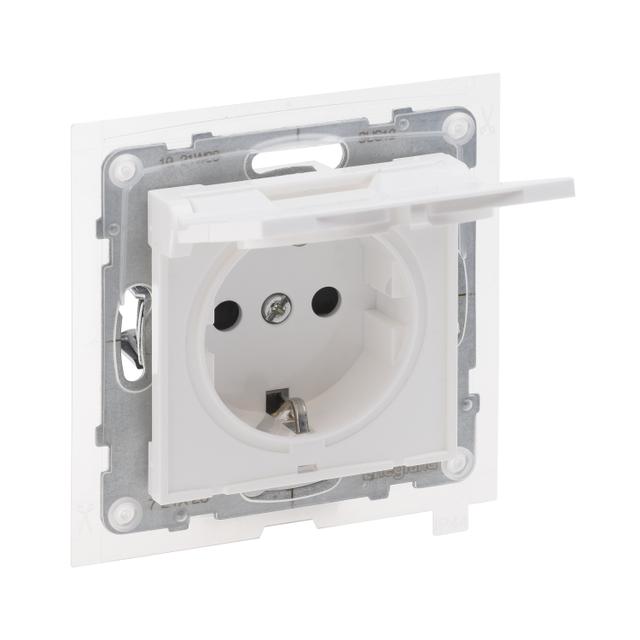 Suno Gniazdo Pojedyncze Z Uziemieniem Schuko 2P+Z- 16A 250 V Z Przesłoną IP44 Zaciski Automatyczne Biały 721123 LEGRAND