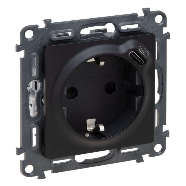 VALENA LIFE - GNIAZDO SCHUKO 2P+Z Z GNIAZDEM USB TYP C - CZARNE