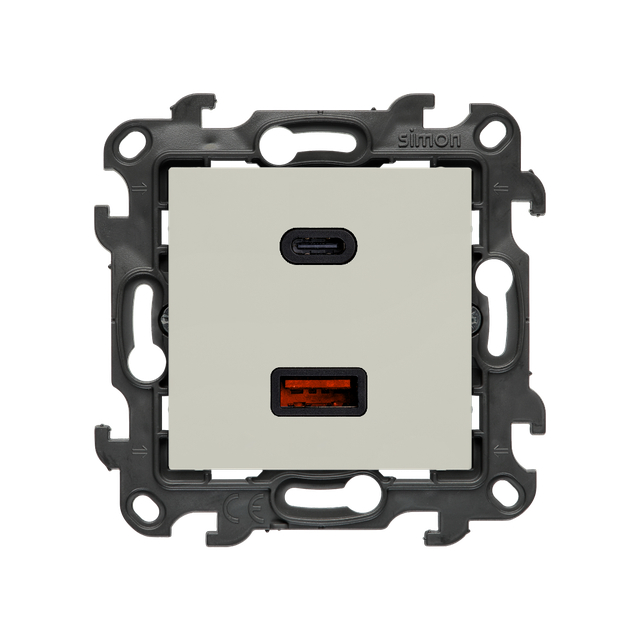Simon 24 Ładowarka podwójna USB typ A+C Quick Charge 30W 230V kaszmirowy NEC2CAQ.01/42