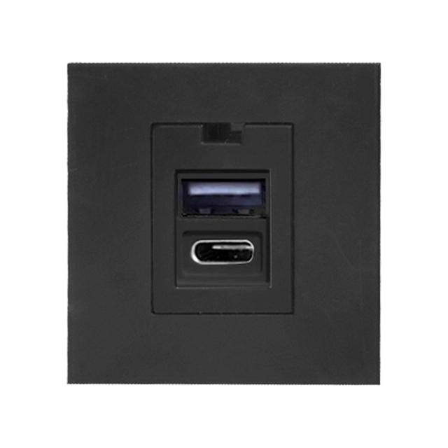 NOEN USB x 2 A+C podwójny port modułowy 45x45mm z ładowarką USB 2,1A 5V DC czarny OR-GM-9010/B/USBAC
