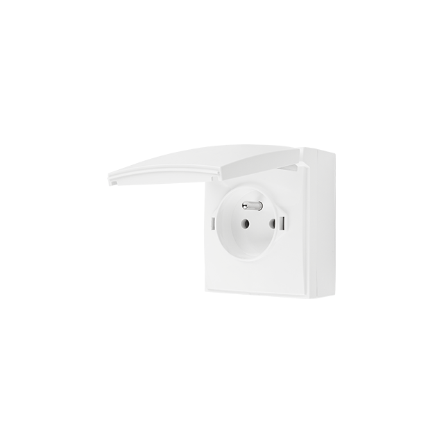 Simon Aquaclick Gniazdo wtyczkowe IP44 pojedyncze z uziem. klapka w kolorze pokrywy z przesł. torów prąd. 16A 250 V~ szybkozłącza, biały ACGZ1CZ/11 KONTAKT