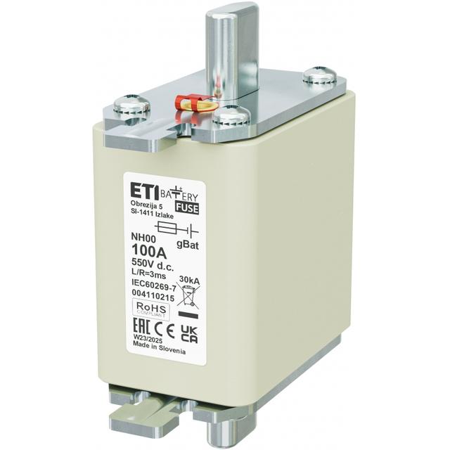 Wkładka topikowa NH do ochrony akumulatorów, magazynów energii DC NH00 gBat 100A 550V DC 004110215 ETI