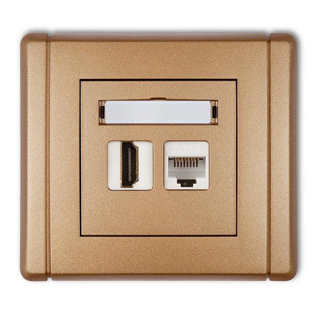 FLEXI Gniazdo pojedyncze HDMI 2.0 + gniazdo komp. poj. 1xRJ45, kat. 5e, 8-stykowe złoty metalik
