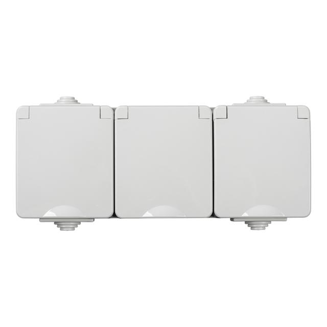 TEKNO IP65GR Gniazdo hermetyczne potrójne zasilające z ochroną styków IP65 biały 39225 KANLUX
