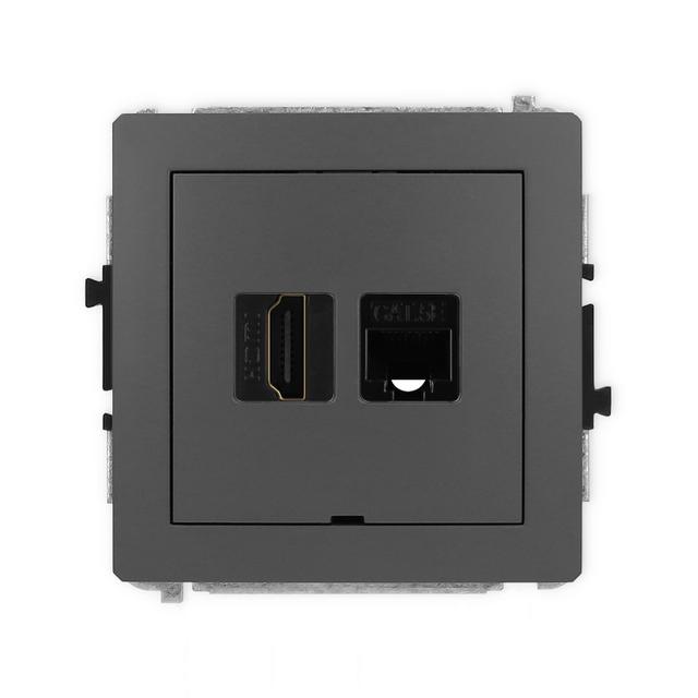 DECO Mechanizm gniazda pojedynczego HDMI 2.0 + gniazda komp. poj. 1xRJ45, kat. 5e, 8-stykowy, bez po