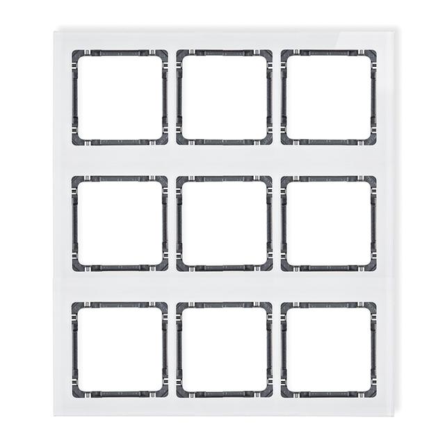 DECO Ramka modułowa 9 krotna (3 poziom, 3 pion) - efekt szkła (ramka biała; spód grafitowy)