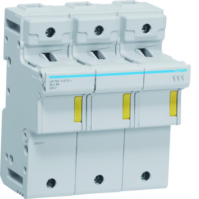 Rozłącznik bezpiecznikowy cylindryczny 3P 22x58mm LR703 HAGER