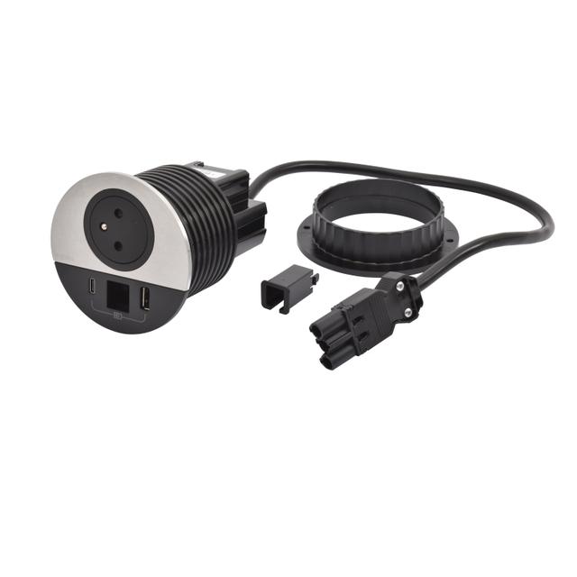 INCARA: DISQ 80 - 2P+Z / USB A+C / WYJŚCIE KABLOWE - 0,5 M WIELAND-METAL/CZARNY, Legrand