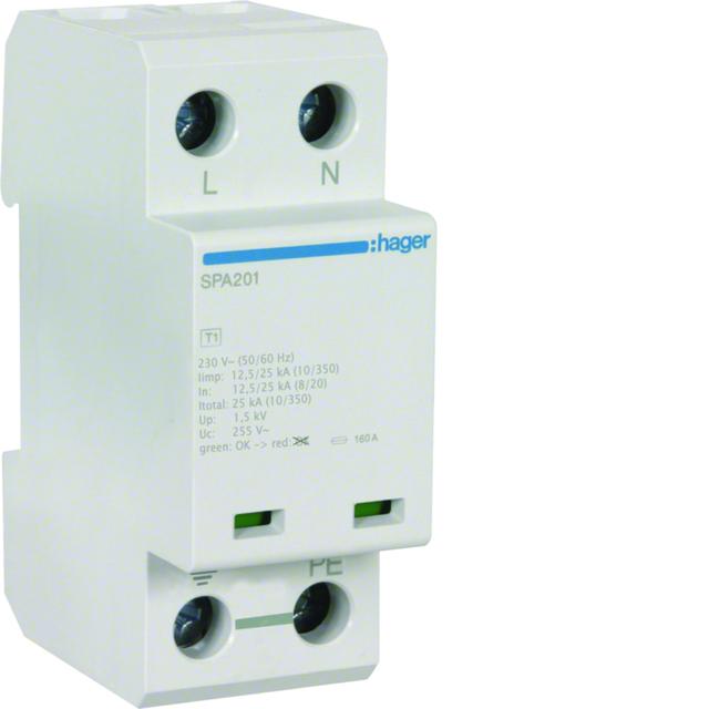 SPD Ogranicznik przepięć T1 kombinowany, 2P, TN-S/TT, Iimp 25kA, Up?1,5kV