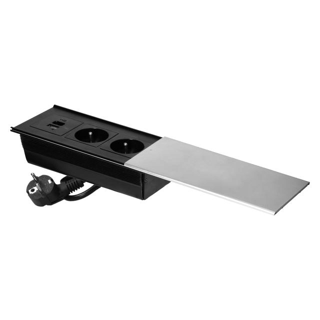 Gniazdo wpuszczone w blat przesuwana pokrywa 2 gniazda USB C + USB srebrne 1,8m ORNO