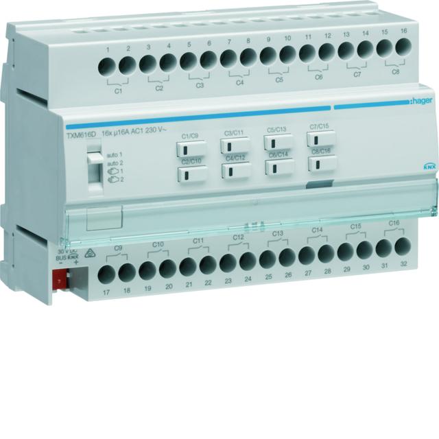 KNX e/s Sterownik załączający/żaluzjowy 16-/8-krotny 16A C-load 8 mod TXM616D HAGER