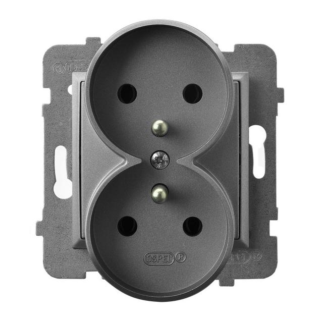 ARIA Gniazdo podwójne z uziemieniem moduł bez ramki - kolor szary mat GP-2URAZ/m/70