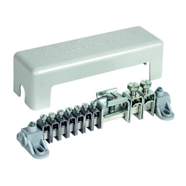 Szyna wyrównywania potencjałów R15, wyk. D z pokrywą, 7 zacisków na 2,5-16 mm2, 2 zaciski na 16-95 m